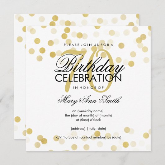 第70回誕生パーティー・ゴーフェイクルドフォイル・グリッター 招待状 (正面/裏面)