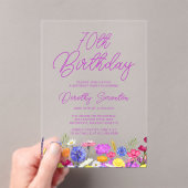 第70回誕生会パープルボホワイルドフラワー アクリル招待状 (インサイチュ (ポータブル))