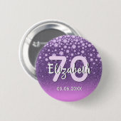 第70回誕生日パーティーダイヤモンドグリッターパープルピンク 缶バッジ (正面&裏面)