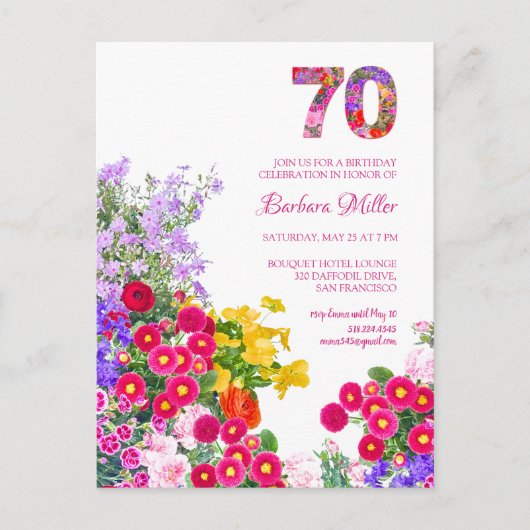 第70回誕生日パーティーフローラ招待状 インビテーションポストカード (正面)