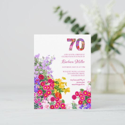 第70回誕生日パーティーフローラ招待状 インビテーションポストカード (スタンド正面)