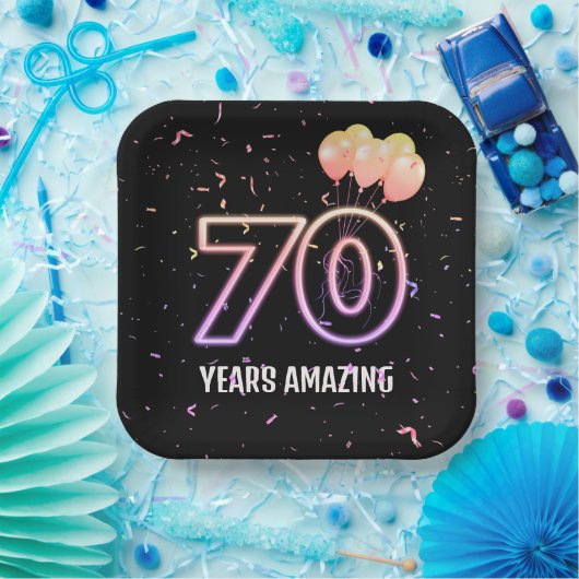 第70回誕生日パーティー風船と紙吹雪 ペーパープレート (パーティー)