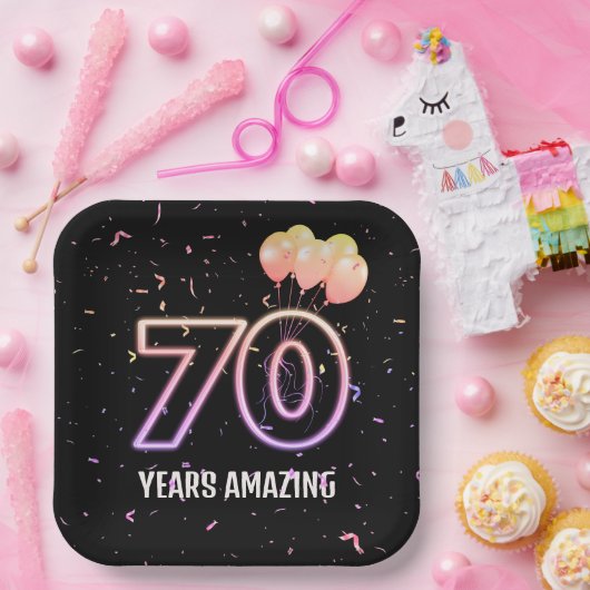 第70回誕生日パーティー風船と紙吹雪 ペーパープレート (パーティー)