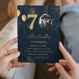 第70回誕生日パーティー風船と花火 招待状