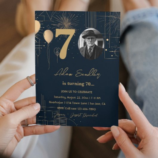 第70回誕生日パーティー風船と花火 招待状