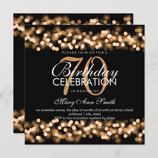 第70回誕生日パーティー·フェイク金ゴールド·ハリウッド·グラム 招待状 (正面/裏面)