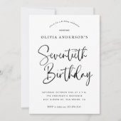 第70回誕生日パーティー | 白黒タイポグラフィ 招待状 (正面)