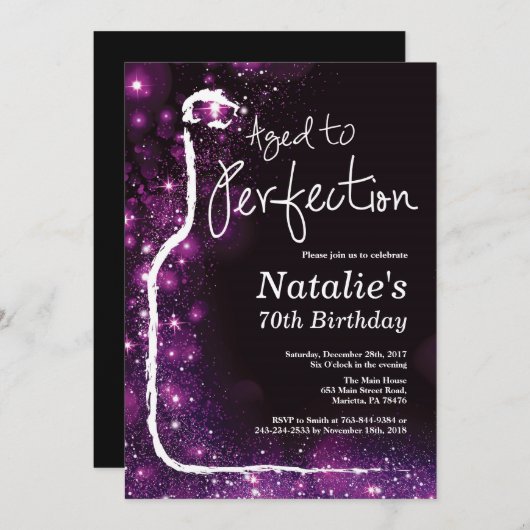 第70完全さの紫色に老化するワインの誕生日 招待状 (正面/裏面)