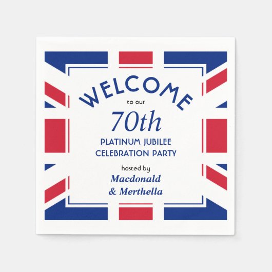 第70期プラチナお祝いユニオンジャック紙 スタンダードカクテルナプキン (正面)