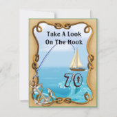 第70男性へ誕生日の魚釣りの招待状 招待状 (正面)