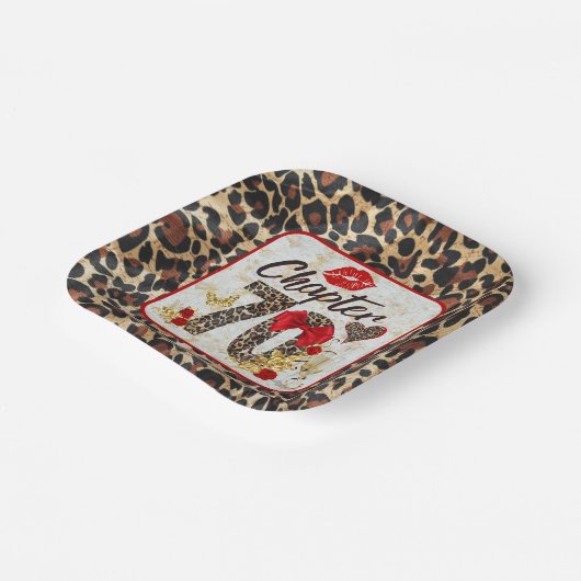 第70章レッド&金ゴールドヒョウ70誕生日 ペーパープレート (傾斜あり)