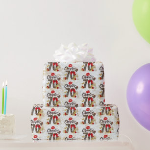 第70章レッド&金ゴールドヒョウ70誕生日 ラッピングペーパー