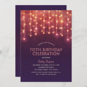 第70誕生会のモダンなグリッターのひもライト 招待状 (正面/裏面)