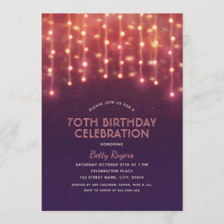 第70誕生会のモダンなグリッターのひもライト 招待状