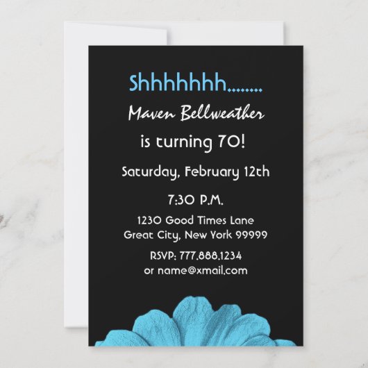 第70誕生会の青デイジーN220を驚かして下さい 招待状 (裏面)