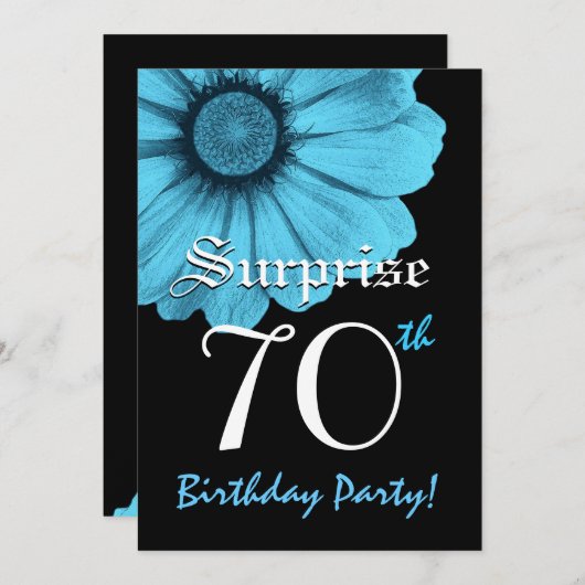 第70誕生会の青デイジーN220を驚かして下さい 招待状 (正面/裏面)