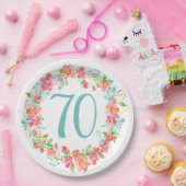 第70誕生日のかわいらしい水彩画の花のパーティー ペーパープレート (パーティー)
