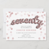 第70誕生日のばら色の金ゴールドの気球のグリッター 招待状 (正面)