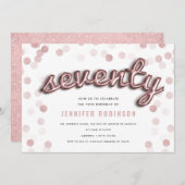 第70誕生日のばら色の金ゴールドの気球のグリッター 招待状 (正面/裏面)