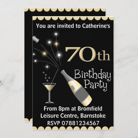第70誕生日のパーティの招待状 招待状 (正面/裏面)