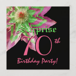 第70誕生日のピンクの緑の花W1444を驚かして下さい 招待状