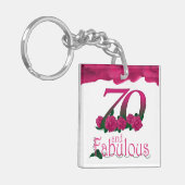 第70誕生日のピンクの花のばら色の花のkeychain キーホルダー (正面左)
