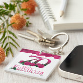 第70誕生日のピンクの花のばら色の花のkeychain キーホルダー (正面右)