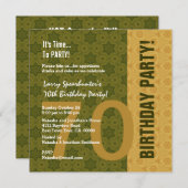 第70誕生日のモダンな金ゴールドおよび緑のおもしろいなD848F 招待状 (正面/裏面)