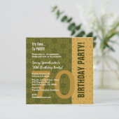 第70誕生日のモダンな金ゴールドおよび緑のおもしろいなD848F 招待状 (スタンド正面)