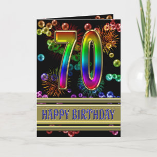 第70誕生日のレインボーバブルと花火 カード