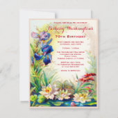 第70誕生日のヴィンテージの《植物》スイレンおよびアイリス花 招待状 (裏面)