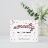 第70誕生日の保存日付のばら色の金ゴールドの気球 案内ポストカード (スタンド正面)