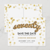 第70誕生日の保存日付の金ゴールドの気球のグリッター 案内ポストカード (正面/裏面)