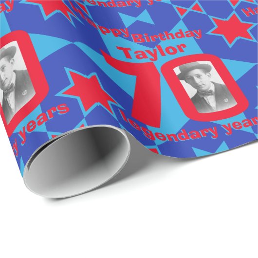 第70誕生日の写真のおもしろいの紫系統のギフト用包装紙 ラッピングペーパー (ロールコーナー)