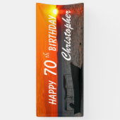 第70誕生日の印の漁船の日没を個人化して下さい 横断幕 (縦)