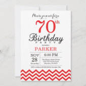 第70誕生日の招待状の赤シェブロン 招待状 (正面)