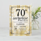 第70誕生日の招待状の金ゴールドのグリッターを驚かして下さい 招待状 (スタンド正面)
