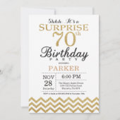 第70誕生日の招待状の金ゴールドのグリッターを驚かして下さい 招待状 (正面)