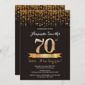 第70誕生日の招待状の黒および金ゴールドを驚かして下さい 招待状 (正面/裏面)