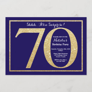 第70誕生日の濃紺および金ゴールドのグリッターを驚かして下さい 招待状
