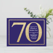 第70誕生日の濃紺および金ゴールドのグリッター 招待状 (スタンド正面)