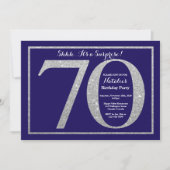 第70誕生日の濃紺の銀のグリッターを驚かして下さい 招待状 (正面)