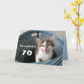 第70誕生日の熱狂するな子ネコ カード (黄色い花)