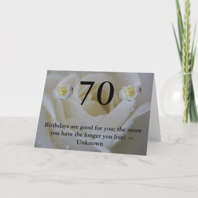 第70誕生日の白いバラの引用文の挨拶 カード (正面)