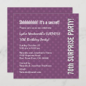 第70誕生日の紫色の水玉模様Y323を驚かして下さい 招待状 (正面/裏面)