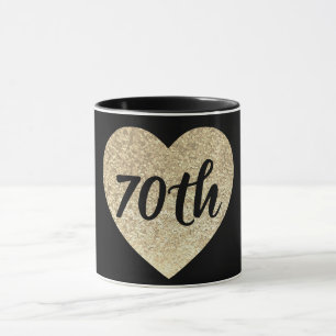 第70誕生日の金ゴールドのスパンコールのハートのマグ マグカップ