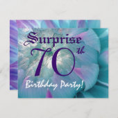 第70誕生日の青および紫色のダリアS001を驚かして下さい 招待状 (正面/裏面)