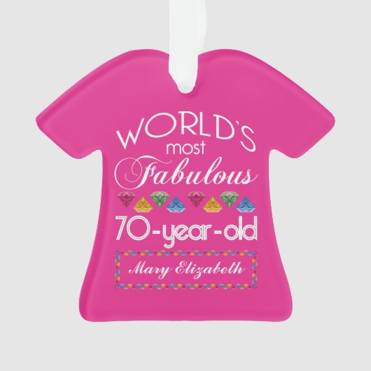 第70誕生日ほとんどのすばらしくカラフルな宝石のピンク オーナメント (正面)