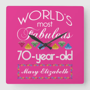 第70誕生日ほとんどのすばらしくカラフルな宝石のピンク スクエア壁時計