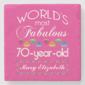 第70誕生日ほとんどのすばらしくカラフルな宝石のピンク ストーンコースター (正面)